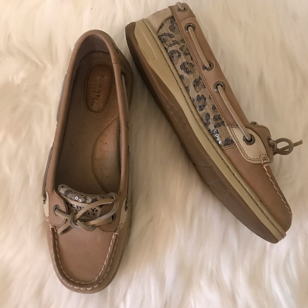Sperry Top-Sider Tan Boat Shoes Sequin Leopard - Picture 2 of 8